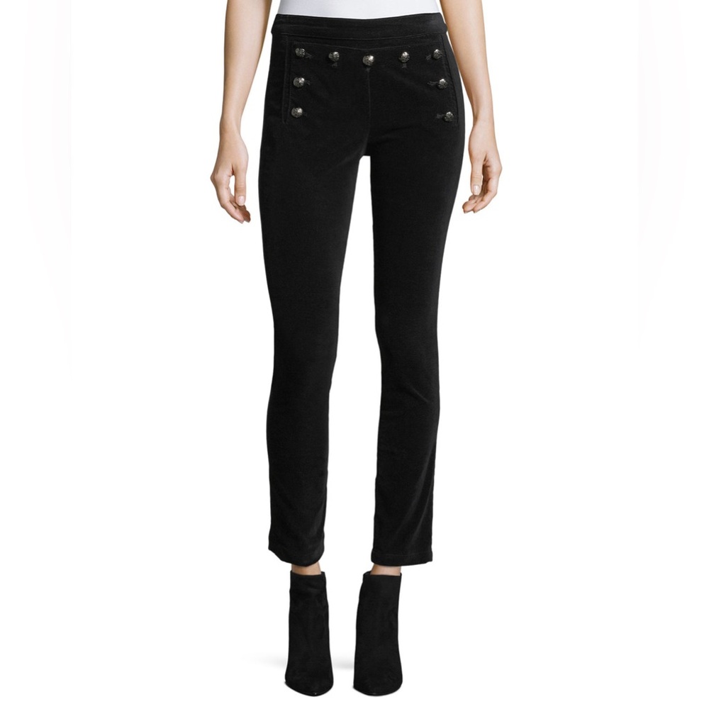 Veronica Beard Jane Skinny Velvet Pant with Button Trim